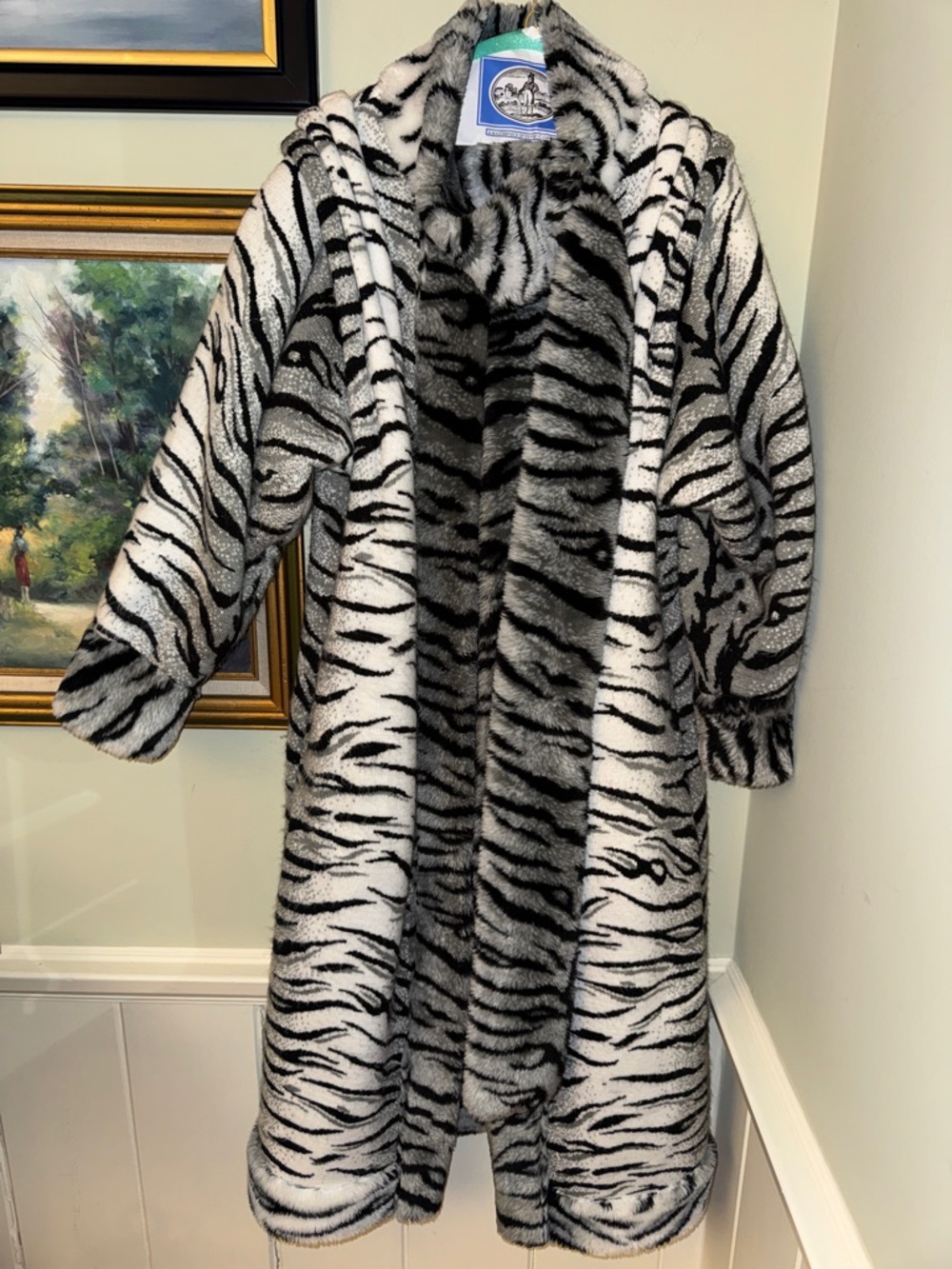 Vintage Marena Marena Zebra-Print Plush Robe - Black & White Tiger M L Coat VTG